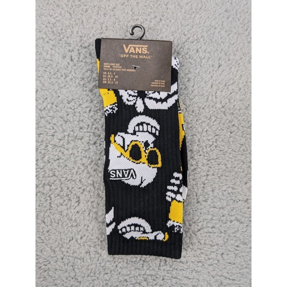 Vans Crew Socks Mens Womens 6.5-9 Black White Skeleton Beer Glass All Over Print - Picture 2 of 3